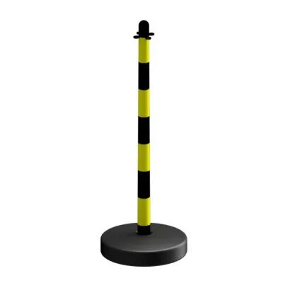 Kettenständer aus  Ø 40 mm Kunststoffpfosten gelb/schwarz befüllbarer, runder Fuß Kettenständer aus  Ø 40 mm Kunststoffpfosten gelb/schwarz befüllbarer, runder Fuß